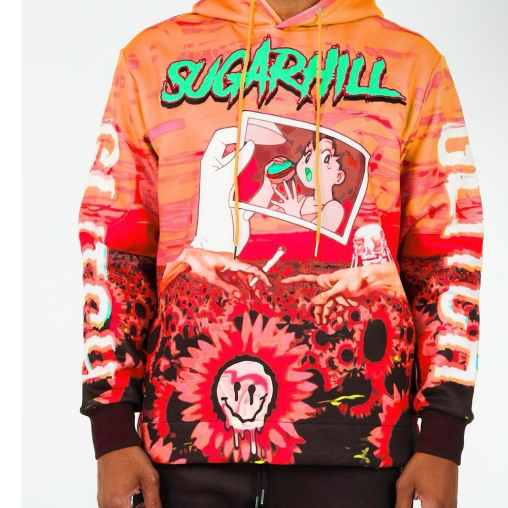 Men’s Sugarhill Special Edition Anime Graphic Hoodie in Red and Orange